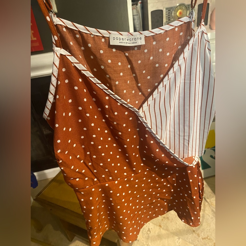 Burnt orange and white tank with faux wrap